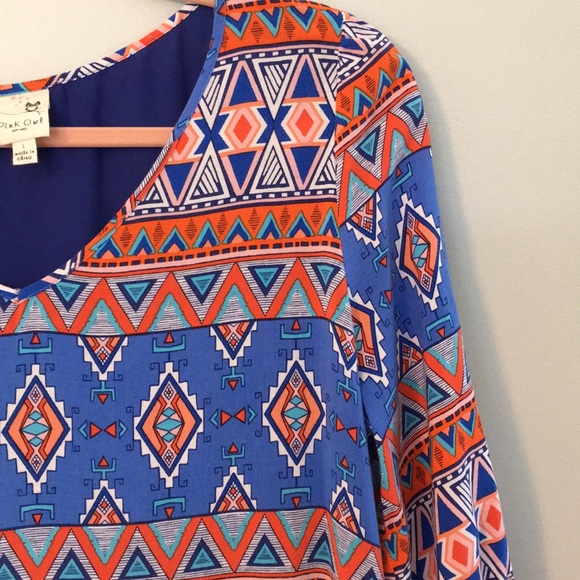 Pink Owl Aztec Patterned Blouse Split Back - Picture 5 of 7